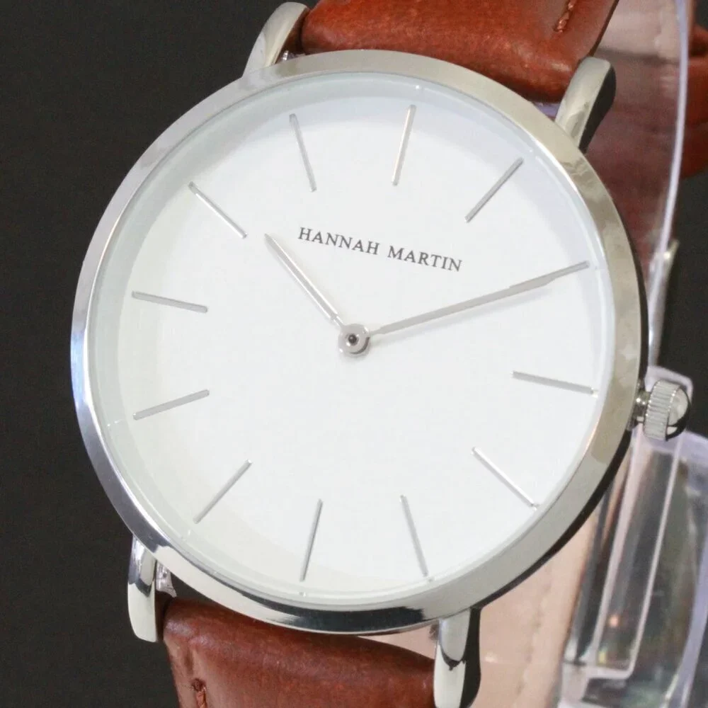 Men's Classic Minimalist 2 Hand Quartz Watch Raised Indices Brown Strap 36mm